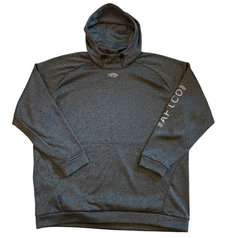 AFTCO Hoodie Reaper Fishing Sweatshirt Men 2XL Gray Performance Vented Face Mask